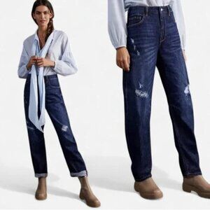 Pilcro Anthropologie The Bow Boyfriend Jeans, Dark Wash Distressed - Size 29